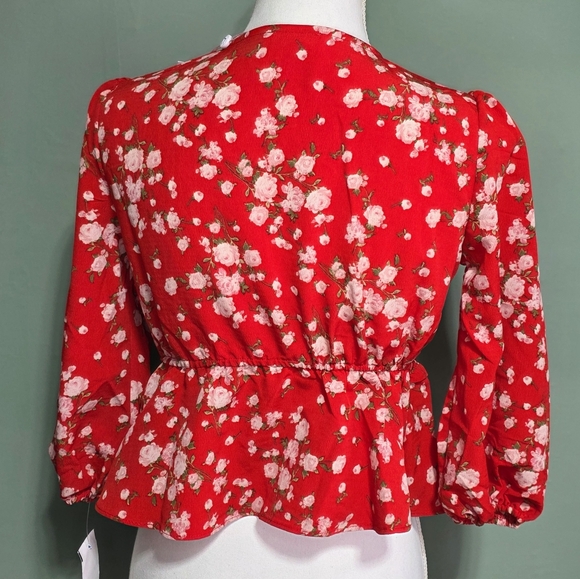 Sage The Label Blouse Women's Red and White Floral Top Size: Small - Picture 7 of 10